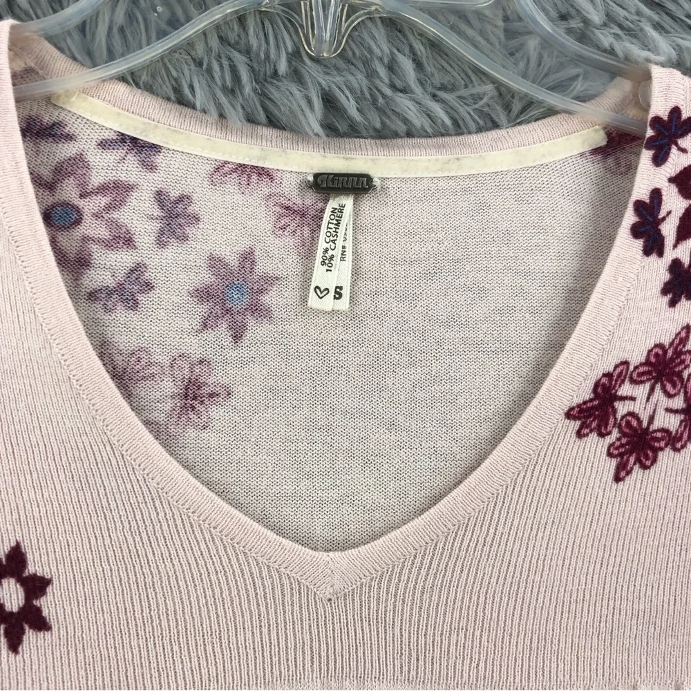Kirra Sweater Womens XS Cashmere Blend Pink Flower Peplum Lightweight Top
